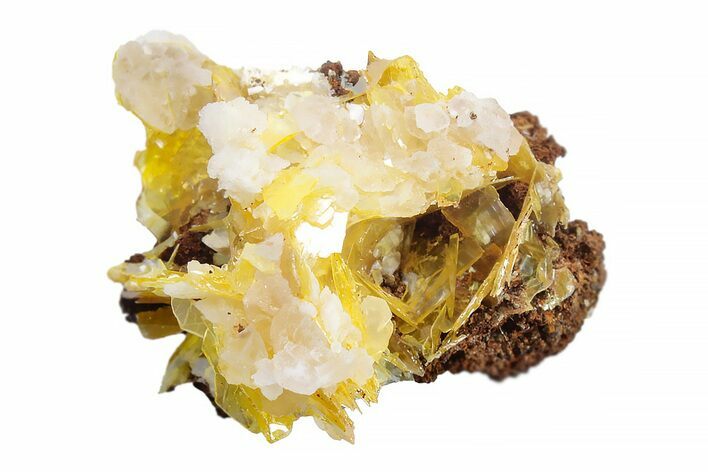Yellow Wulfenite Crystals w/ Calcite Crystals - Lucin, Utah #223318
